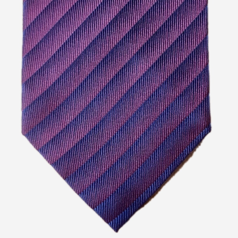 Roberto Villini Hand Made All Silk Tie Mens Burgundy Navy Blue Stripe Career 90s